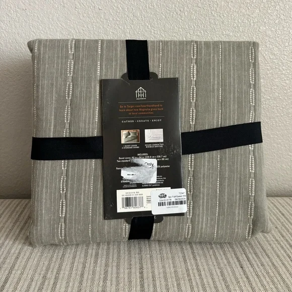 NWT 3pc Full/Queen Washed Loop Stripe Duvet Cover Set Sage Green - Hearth & Hand - Picture 2 of 6